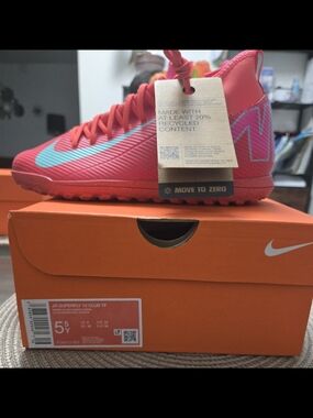 Nike Kids Jr Superfly 10 Club TF Soccer Shoes - Pink with Teal Swoosh